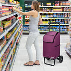 KEDSUM 2 in 1 Shopping Carts for Groceries, 330 lbs Grocery Cart on Wheels, Foldable Utility Carts with Wheels, Load-Bearing Hand Truck with Waterproof Bag for Shopping,Camping,Laundry,Garden, Purple