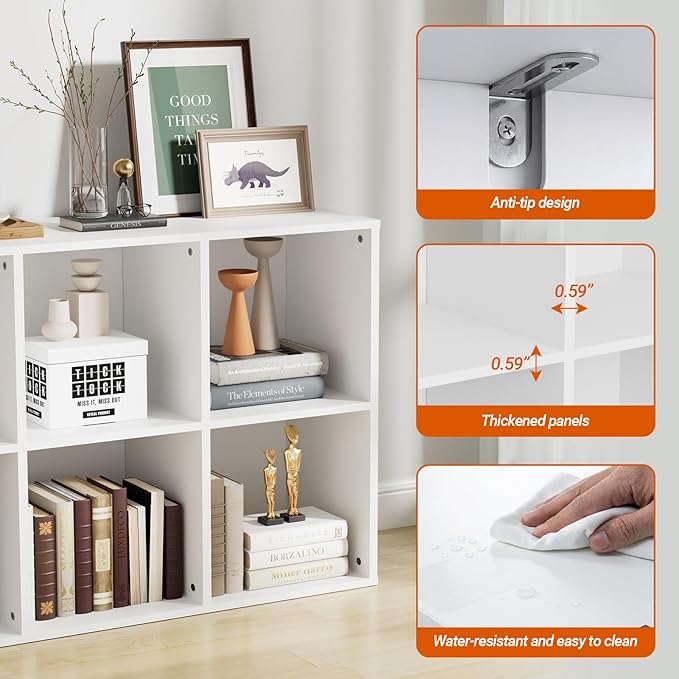 Wooden 6 Cube Storage Organizer with Closed Back Panel, Modern Open Cube Storage Shelf Bookshelf with Compartments, Cube Shel