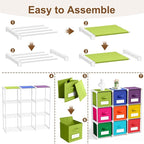 Geelin 9 Cube Toys Storage Organizer with Fabric Bins and Labels, 11 Inch Collapsible Cubby Storage Drawers Colorful Dresser 