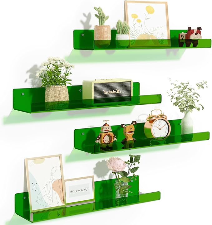 upsimples Acrylic Shelves for Wall Decor, 15" Display Shelf Perfume Organizer for Bathroom, Bedroom, Living Room, Floating Bo