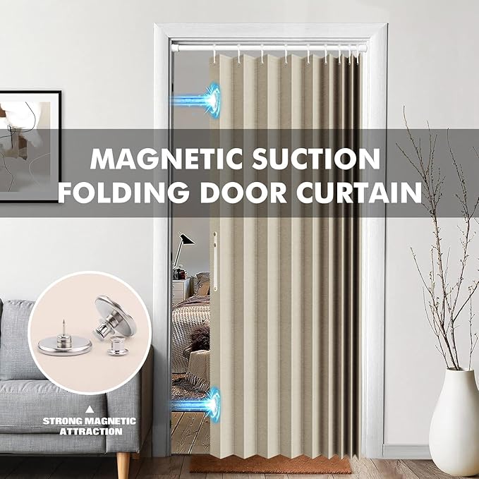 Jilron 100% Blackout Fabric Folding Door Curtain with Magnetic Closure - Accordion Style for Sliding Doors, Closets,Wardrobe 
