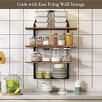 3 Tier Floating Shelf with Storage Baskets, Wall Mounted Bathroom Shelves Over Toilet, Wood Wall Shelves for Kitchen, Bedroom