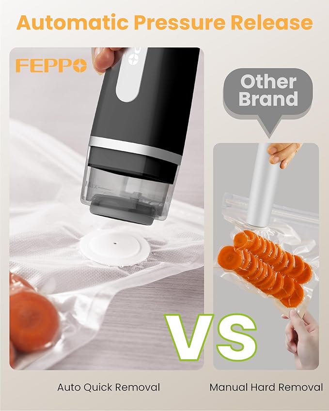 FEPPO Vacuum Sealer for Food with Visible Water Tank, Handheld Saver Compact Vacuum Sealer Machine with 30 Reusable Bags for 