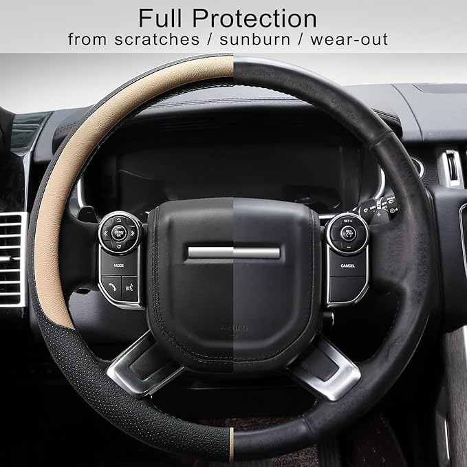 COFIT Breathable Car Steering Wheel Cover 16 inch Auto Universal Leather Wrap Non-Slip Steeringwheel Protector Automotive Int