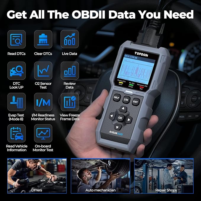 TOPDON AL500B OBD2 Scanner Battery Tester 2 in 1 Code Reader, Full OBDII Diagnosis, 12V Battery Tests & 12V/24V Cranking