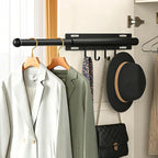 Valet Rod for Closet Retractable with 4 Hooks, 13.4"-23.2" Pull Out Clothes Hanger Rail, Heavy Duty Alloy Steel Side Mount Wa