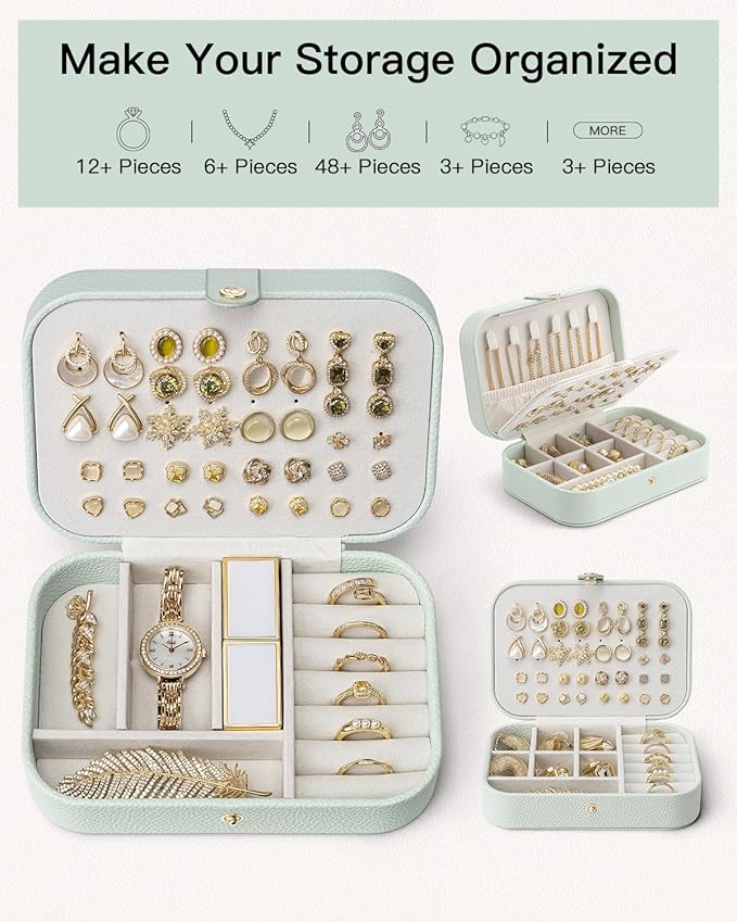 VLANDO Travel Jewelry Case for Women Girls Mothers, PU Leather Portable Small Jewelry Box for Rings, Necklaces, Bracelets, Ea