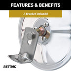 RETRAC 610148 5-Inch Stainless Steel Center-Mount Convex Mirror Head with J-Bracket, Universal Driver or Passenger Side