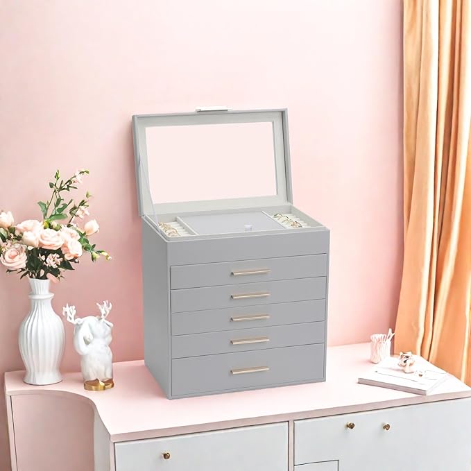 BOOVO Jewelry Boxes for Women, White and Black 6 Layer Large Jewelry Box for Necklace, Bracelet, Earrings, Rings Storage, Jew