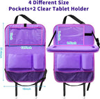 Car Backseat Organizer with Tray, Seat Back Table Holder with 6 Storage Pockets, Car Seat Back Protectors Kick Mats Travel Accessories, 1 Pc Purple