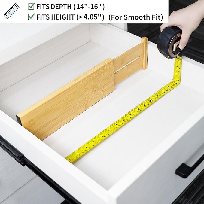 Utoplike Bamboo Dresser Drawer Dividers, 4'' High Adjustable Drawer Organizers for Clothing, Spring Loaded, Works in Kitchen,