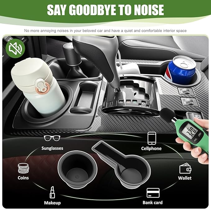 Upgrade Cup Holder Inserts for 2014-2024 Toyota 4Runner Center Console Cupholder Coaster Liner Replaces Mat for 4 Runner Interior Accessories Black(Center Console Left Front+Rear, 2PCS)