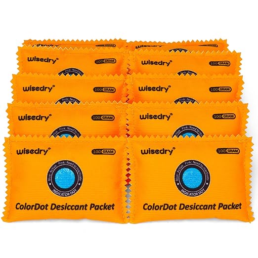 wisedry 100g [10 Packs] Rechargeable Desiccant Packs for Storage, Color Indicating Silica Gel Desiccant Packets, Reusable