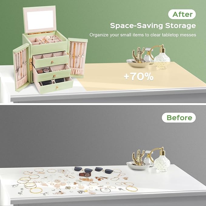 Dajasan Large Jewelry Box Organizer, Jewelry Storage Organizer with 3 Drawers, Huge Jewelry Box with Mirror for Women Girls, 