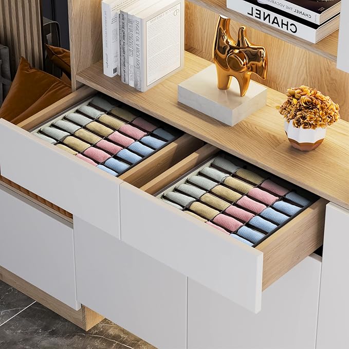 Joyoldelf Drawer Organizer 2 Packs, 24 Cell Collapsible Closet Cabinet Storage Boxes for Underwear, Socks, Bra, Handkerchiefs