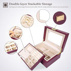 LANDICI Jewelry Organizer Box for Women Teen Girls,Large Jewelry Storage Case with Mirror,2 Layer Removable Stackable Tray,Le