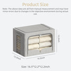 FHSQX 3 Pack Clothes Storage Bins - Foldable Metal Frame Storage Box - Stackable Linen Fabric Container Organizer Set with Ca