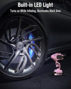 Avid Power Cordless Tire Inflator Air Compressor, 20V Car Tire Pump w/ 12V DC Adapter, Rechargeable Li-ion Battery Operated Tire Compressor w/Digital Pressure Gauge, for Many Inflatables (Pink)
