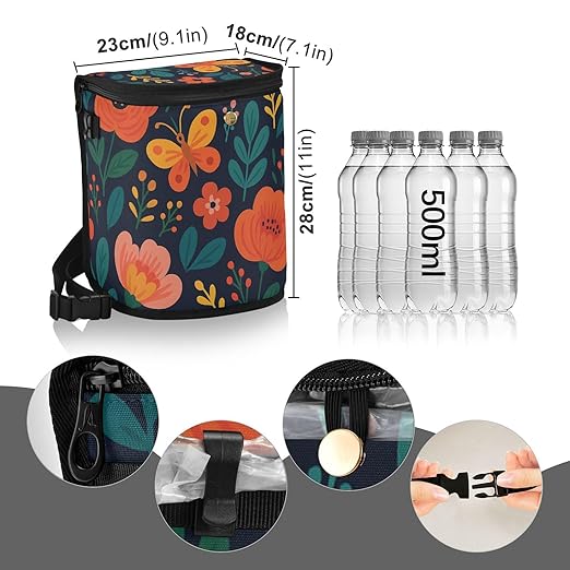 Flowers Car Trash Can with Lid Leak Proof Car Trash Bag Waterproof Car Garbage Can, Multipurpose Trash Bin Hanging for Minivan SUV Truck