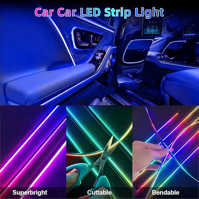 Acrylic Interior Car LED Strip Light, Dreamcolor 10-in-1 RGB Ambient Lighting with APP, 16 Million Colors 175in 600LED Music Sync Lights for Night Driving, Home, Camping & Gift Decor