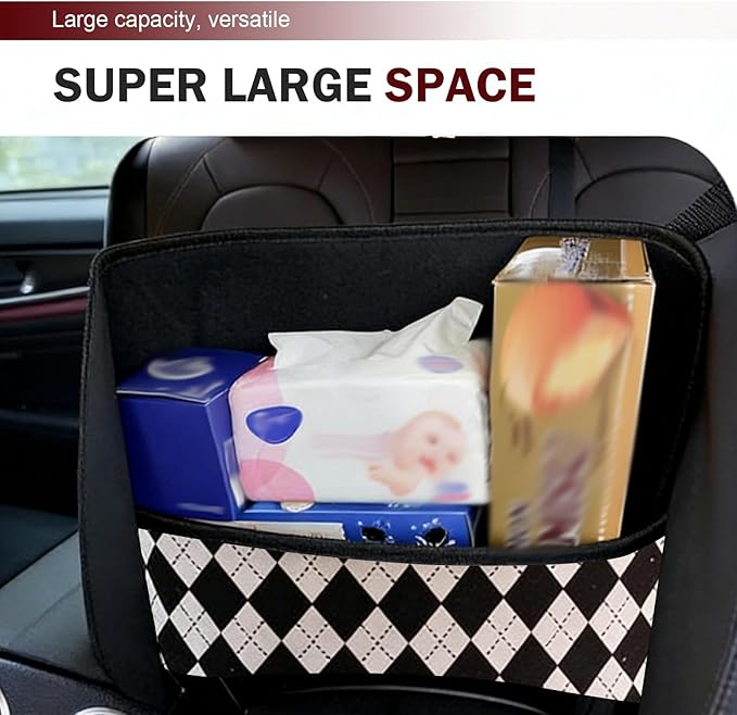 Car Backseat Organizer, Argyle Pattern Auto Seat Gap Storage Bag with Bowknot Decor, Vehicle Interior Hanging Organizer for Small Items, Universal for Most Cars