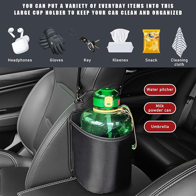 Car Seat Side Large Cup Holder, Waterproof Cup Holder Expander Adapter Bag, Multifunctional Hanging Storage Organizer for Dri