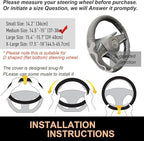 PINCTROT D Shaped Comfy Grip Steering Wheel Cover, Anti-Slip Design, Flat Bottom 14.5-15 Inch(Silicone Gray)