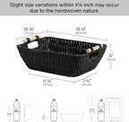 StorageWorks Large Wicker Storage Basket for Organizing with Wooden Handles, Toilet Paper Baskets for Shelf, Black, 2-Pack