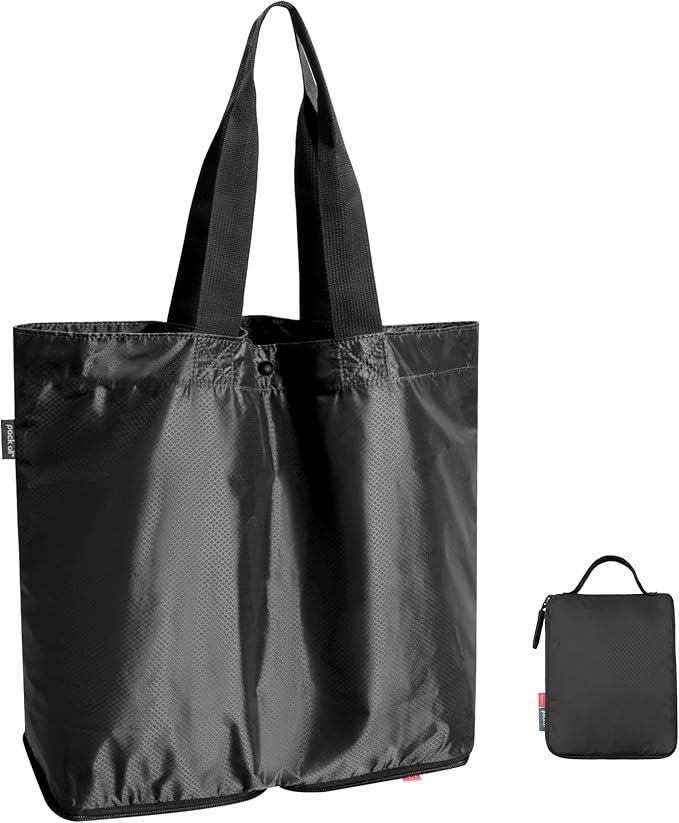 pack all 16L Lightweight Packable Tote Bag, Water Resistant Foldable Grocery Bag, Reusable Shopping Bag (Black)