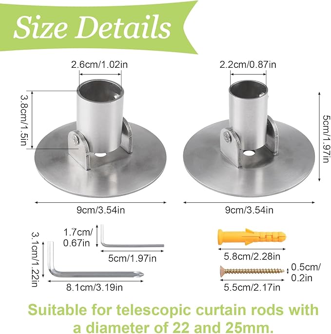 Shower Curtain Rod Bracket, 2Pcs Different Sizes Titanium Steel Shower Curtain Rod Single Swivel Flange Curtain Rod Wall-Moun