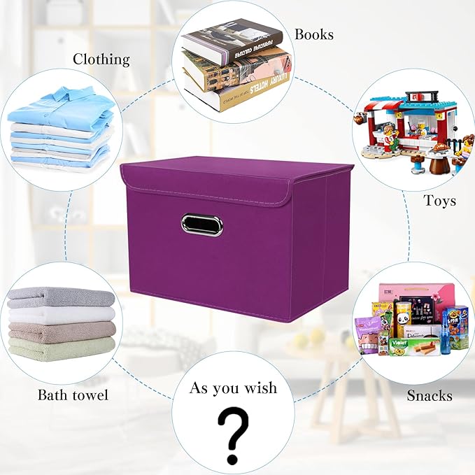 STOREONE Fabric Storage Cube Bins Foldable Organizer Container Collapsible Basket with Lids and Metal Handles, for Home, Bedr