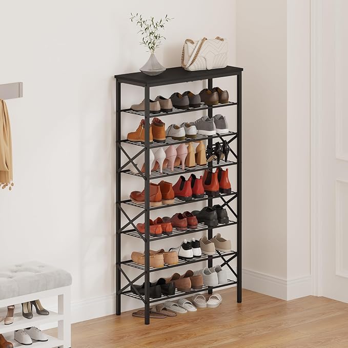 YATINEY 8 Tier Shoe Rack, Large Capacity Shoe Storage Organizer Holds 32 Pairs, Sturdy and Stable, for Entryway, Hallway, Clo