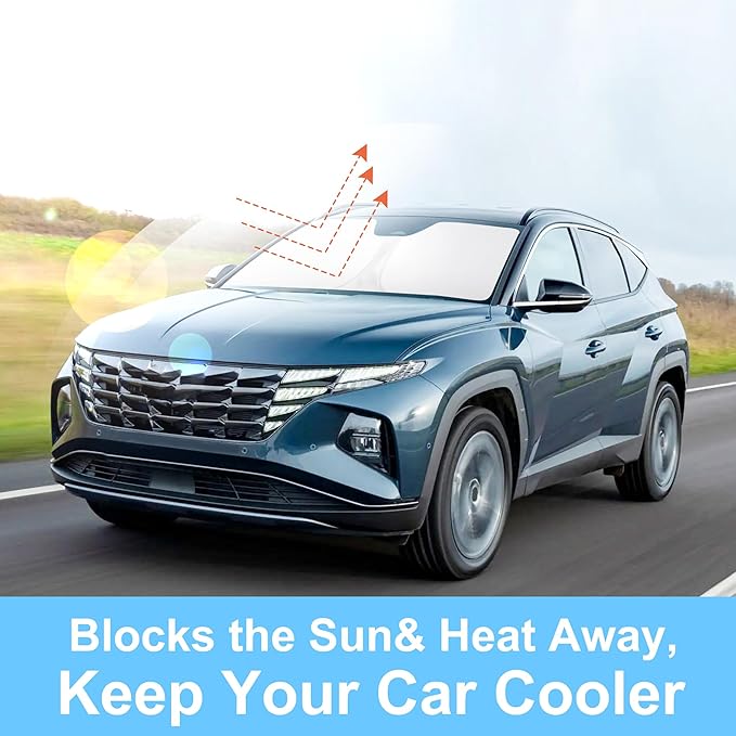Front Windshield Sun Shade Foldable Car Front Window Sun Shade Windshield Shade Custom Fit for 2016-2021 Hyundai Tucson Block UV Rays Car Accessories Heat Keep Cooler