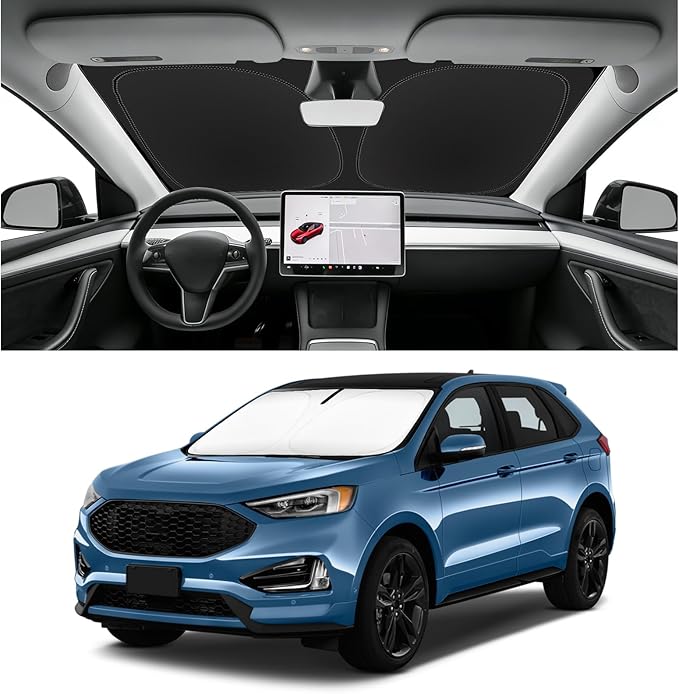 Custom Fit Windshield Sun Shade for Ford Edge 2015-2024, Foldable Car Sunshade Accessories with Storage Bag, UV & Heat Reflector, Keep Your Car Cooler