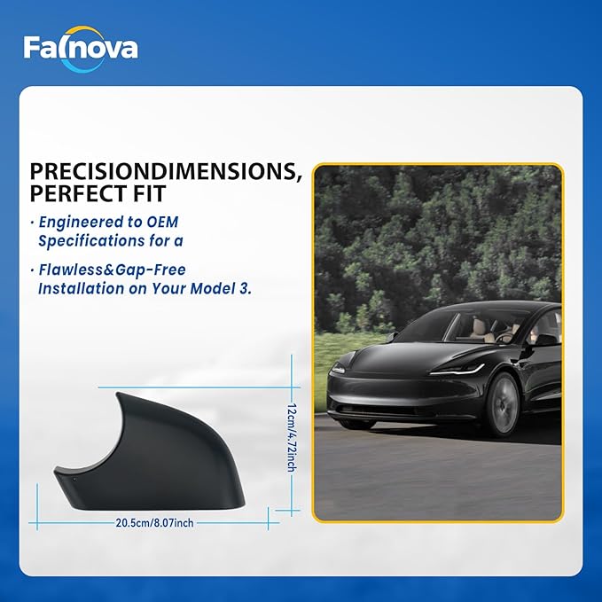 Left Rearview Mirror Cover Bracket, Compatible with Tesla Model 3 2017-2024, Side Mirror Base Cover Replacement Part, Suitable for Tesla Model 3 Accessories（Black）