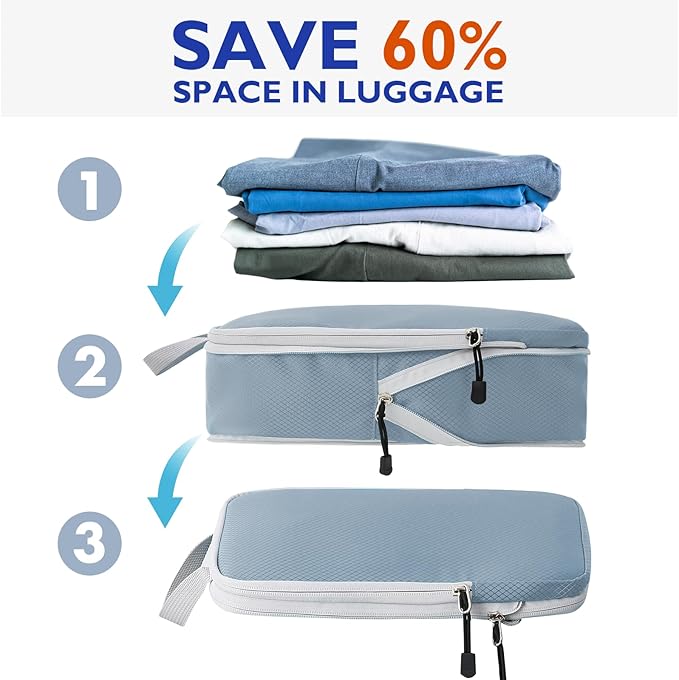 Compression Packing Cubes, 8 Set Packing Cubes for Travel Compression, Lightweight Compressible Package Organizer for Carry O