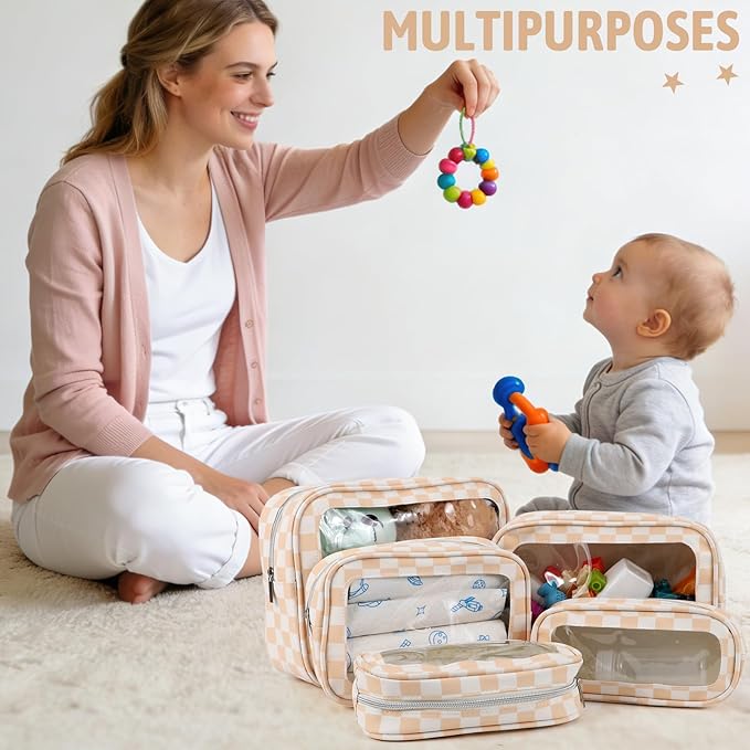 YOPCDJ 5PCS Diaper Bag Organizer Pouch Set, TSA Approved Toiletry Bag，Clear Waterproof TPU Makeup Bag Set Travel Organizer Ba