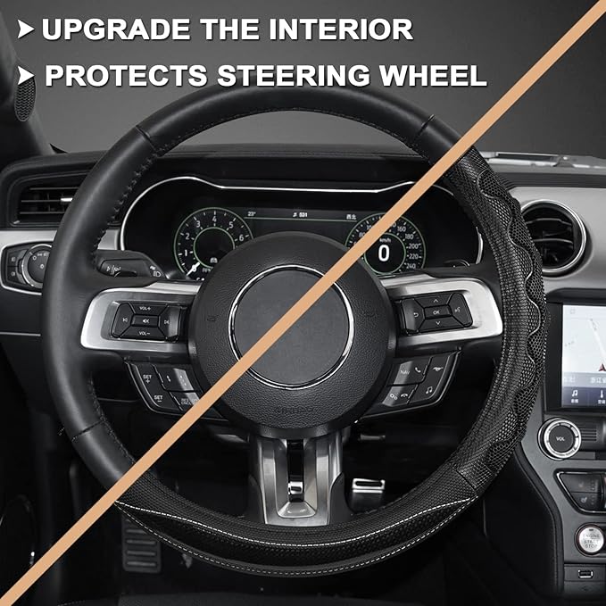 GIANT PANDA Car Steering Wheel Cover for Ford Escape Edge EcoSport Bronco Sport Explorer,3D Sporty Design,Black