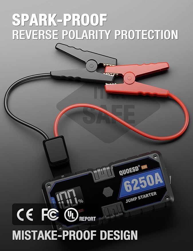 6250A Jump Starter Battery Jump Starter Battery Pack (for All Gas or 9.0+L Diesel), 2 USB Port, 12V Potable Car Jump Start