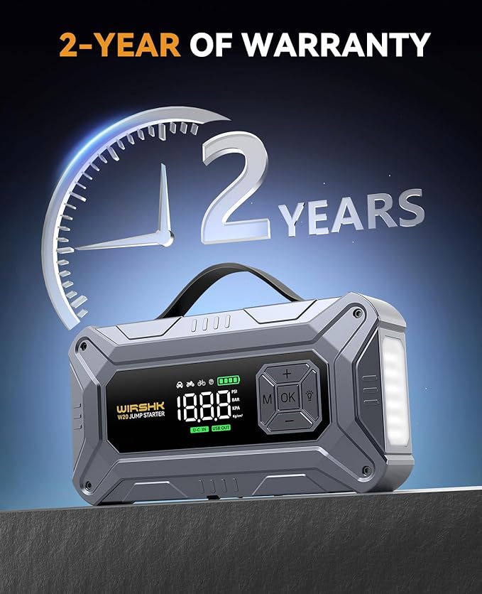 Jump Starter with Air Compressor, 8000A 160PSI Car Jump Starter (8.0 Gas/10.0L Diesel), 12V Battery Jump Starters, Portable