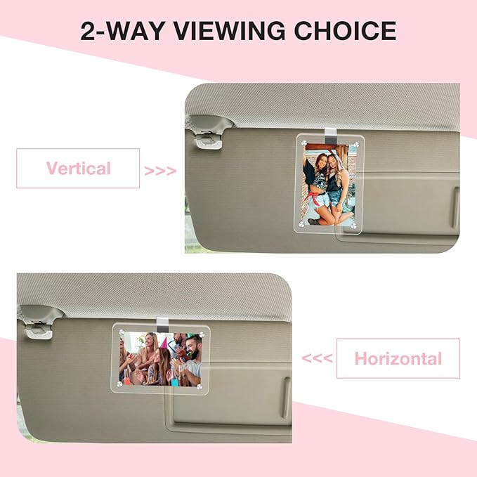HIIXHC 4Pcs Car Picture Holder, Magnetic Car Photo Holder, Sun Visor Photo Clip for 3 Inch Photos, Personalized Acrylic Visor Clip for Drive Safe Daddy/Family/Pet Pictures | Car Accessories