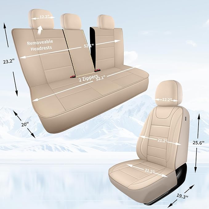 Car Seat Covers, Quilting Leather Seat Covers Full Set, Waterproof Faux Leather Automotive Seat Covers for Cars, Universal Ca