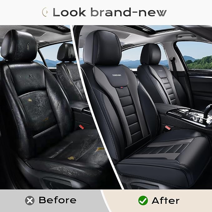 Coverado Car Seat Covers Full Set, Seat Covers for Cars, Front Seat Covers and Back Seat Cover Waterproof Leather Automotive 