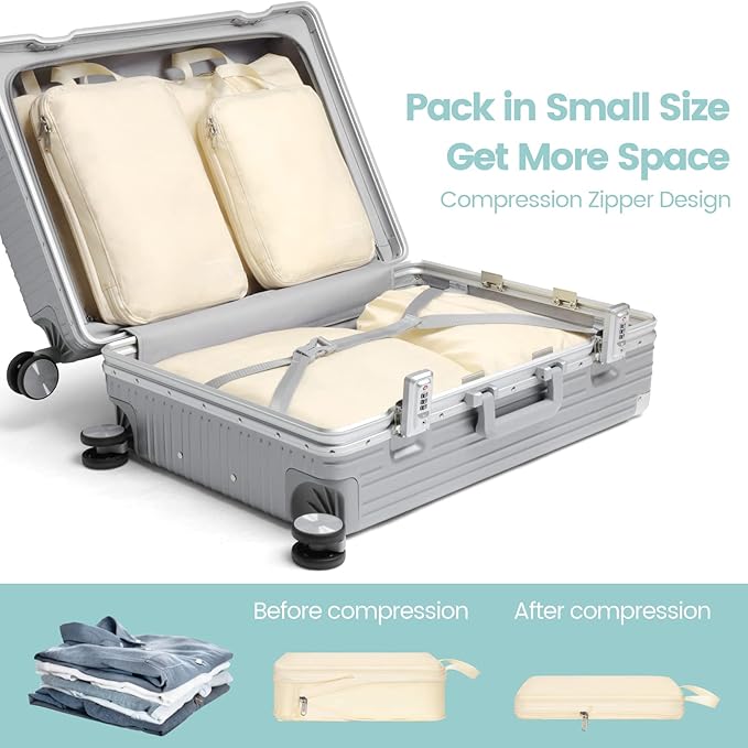 Cambond Compression Packing Cubes for Travel - Lightweight Expandable Travel Bags Luggage Organizers Travel Essentials Compre