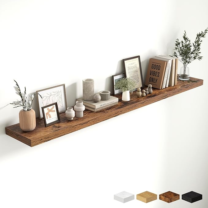 Fun Memories 72 Inch Fireplace Mantel Shelf, 10 Inch Deep Shelves for Display & Wall Storage, Rustic Wood Wall Shelf, Extra L