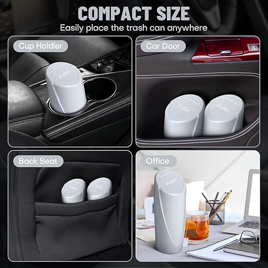 Car Trash Can Bin with Lid - Car Garbage Can Cup Holder - Grey Mini Leakproof Vehicle Garbage Bin with 40pcs Trash Bags-Automotive Organizers and Storage for Front Back Seat Accessories