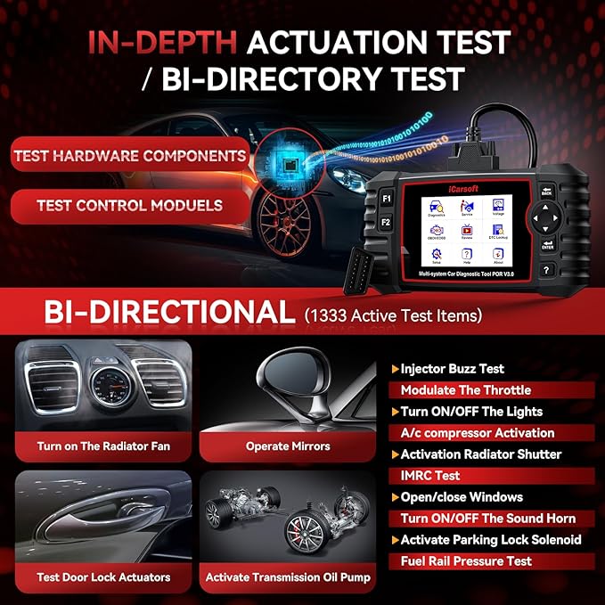 Bidirectional Diagnostic Tool for Porsche/Cayenne, iCarsoft 2026 POR V3.0 All System OBD2 Scanner, 27 Resets +12 Extra Services