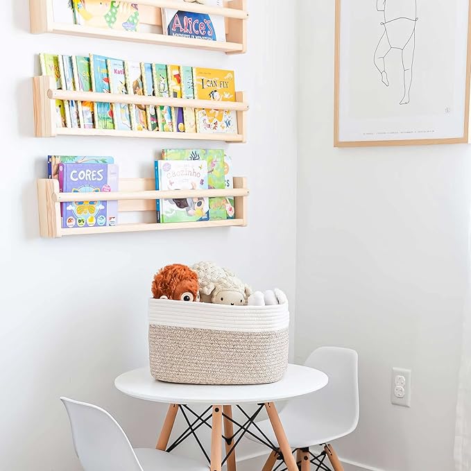 OrganiHaus Cotton Rope Basket for Shelf - Woven Storage Basket for Organizing, Closet & Toy Storage - Brown/Off-White - 15x9x