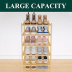 Smiry Small Bamboo Shoe Rack 5-Tier, Stackable Wooden Shoe Organizer for Entryway & Closet, Free Standing Wood Shoe Storage S