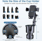 Car Cup Holder Phone Mount, 2 in 1 Cup Holder Cell Phone Holder with Expander Adjustable Base for Car,360°Rotation Phone Moun